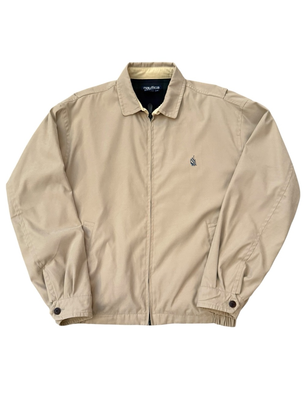 Vintage 90s Nautica Khaki Plaid Lined Harrington Jacket Large Hong Kong